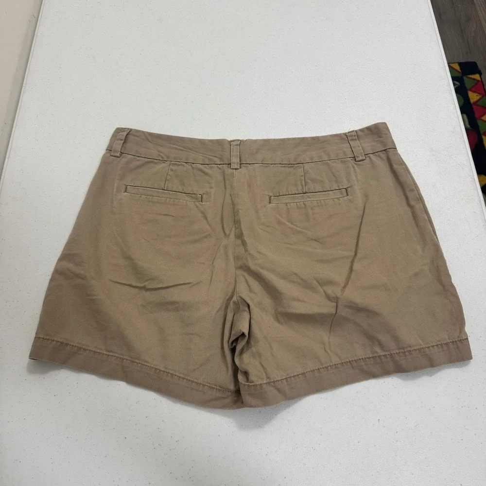 Ann Taylor LOFT Womens Khaki Tan Chino Shorts Size 10 Mid Rise Cotton Blend‎